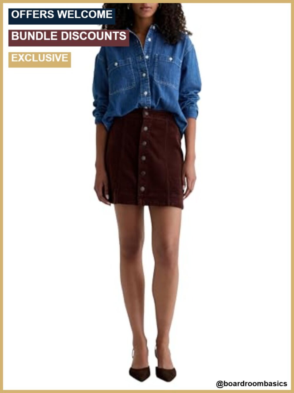 A-Line Mini Skirt with Metal Snap Front Casual